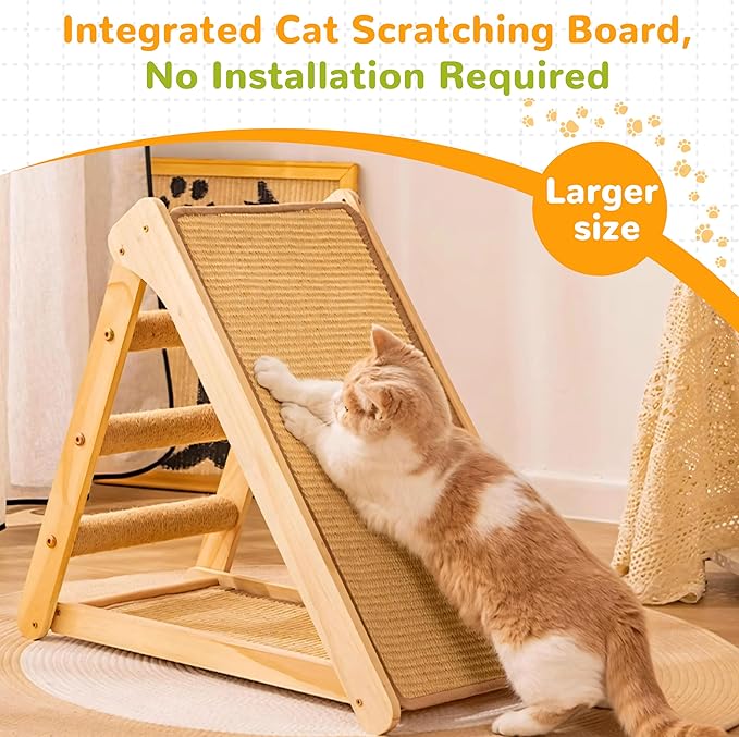 Large Sisal Cat Scratcher, Cat Scratching Post Tower Assembled - Solid Wood Sisal Scratching Posts for Indoor Cats Adults