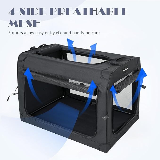 Collapsible Dog Crates for Small Dogs, 3-Door Soft-Sided Pet Crate with Durable Mesh Windows, Portable Foldable Travel Kennel for Indoor, Outdoor & Car Use