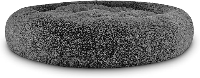 The Dog’s Bed Sound Sleep Donut Dog Bed, XL Steel Grey Fur Calming Nest Bed Removable Cover