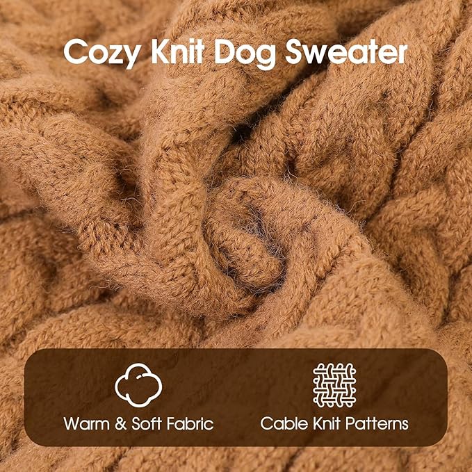 SAWMONG Dog Sweater, Dog Sweaters for Small Dogs Girls Boys, Pullover Turtleneck Knitted Doggy Sweatshirt, Cold Weather Pet Clothes（Khaki, Small
