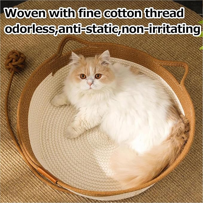 Instinct Basket, Stimulicat Cat Bed, Stimulicat Cat Bed Rope Cotton with Cushion, Eliminates Bed Rejection Round Pet Basket, Boho Catbed for Cats Handwoven Scratchable Breathable Weave (Large)