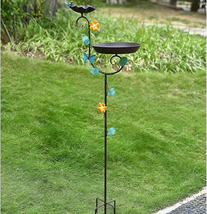 Free Standing Bird Baths for Outdoors, 58" H Decorative Bird Bath Feeder Combo with Metal Stake, Upgraded 5 Spikes Detachable Antique Birdbaths for Garden Patio Yard Lawn