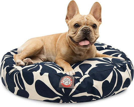 Navy Blue Plantation Small Round Indoor Outdoor Pet Dog Bed With Removable Washable Cover By Majestic Pet Products
