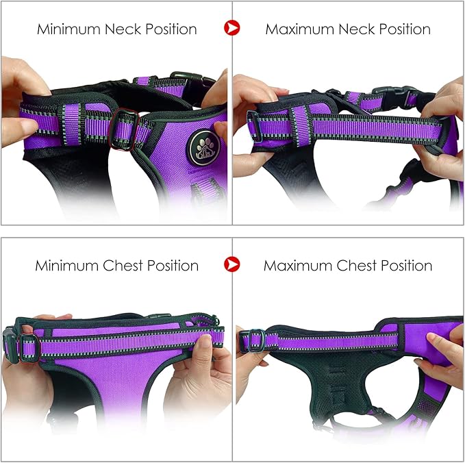 NESTROAD No Pull Dog Harness,Adjustable Oxford Dog Vest Harness with Leash,Reflective No-Choke Pet Harness with Easy Control Soft Handle for Large Dogs(Large,Purple)