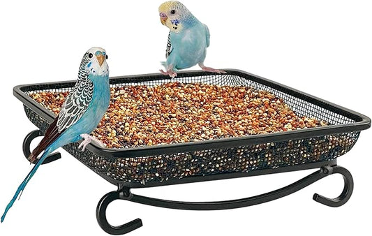 MIXXIDEA Ground Bird Feeder Tray, Metal Platform Mesh Seed Tray for Bird Feeders, Great Attracting Garden Yard Decoration for Wild Birds Squirrels Dove (1 Pack)