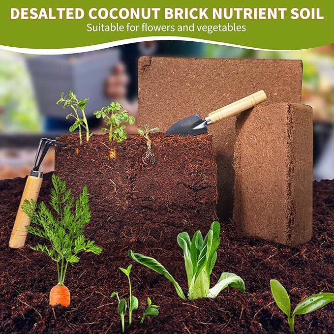 Coco Coir Brick for Plants- 5 Pack,1.4lbs 100% Organic Coconut Coir Soil Neutral pH, for Plant Growth and Root Developmentfor Growing Vegetables & Ideal Reptile Bedding (5)