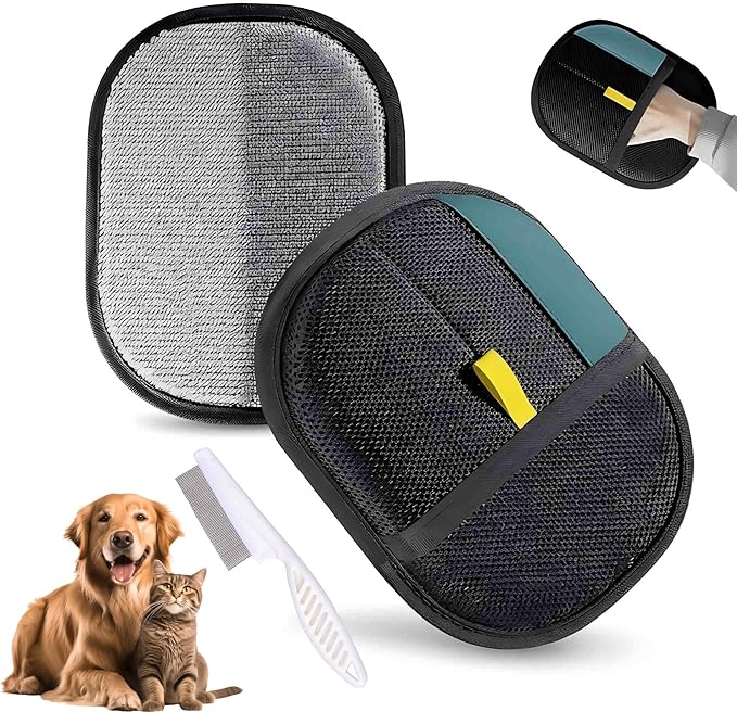 Pet Hair Removal Glove for Grooming & Deshedding, Reusable Electrostatic Dog Cat Brush Mitt for Furniture Car Seats Couch - Soft Lint-Free Microfiber Hair Remover