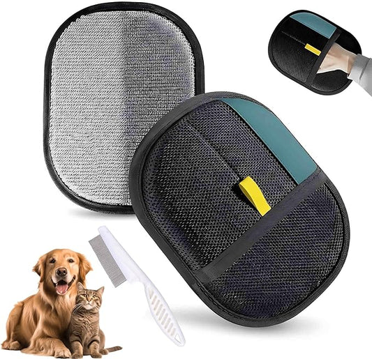 Pet Hair Removal Glove for Grooming & Deshedding, Reusable Electrostatic Dog Cat Brush Mitt for Furniture Car Seats Couch - Soft Lint-Free Microfiber Hair Remover