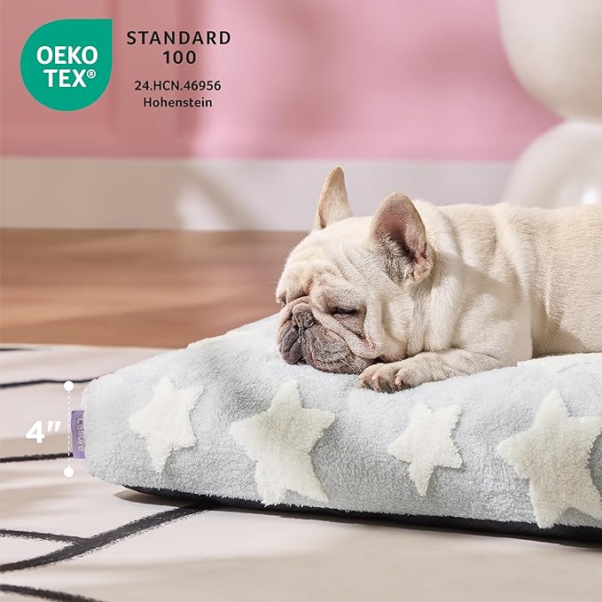 Lesure Dog Beds Medium Size-Thick Shredded Chopped Foam Pet Bed Indoor with Removable Cover, Cute Modern Fuzzy Plush & Anti Slip Bottom, Grey