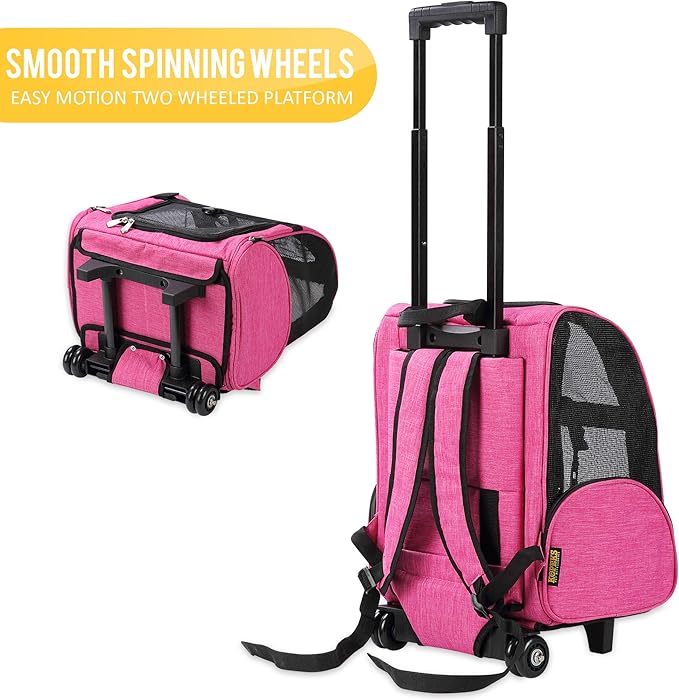 KOPEKS Deluxe Backpack Pet Travel Carrier with Double Wheels for Pets up to 10 Pounds - Black - Approved by Most Airlines