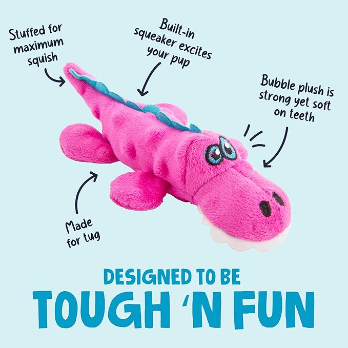 goDog Gators Squeaky Plush Dog Toy with Chew Guard Technology, Durable Fabric & Squeaker for Active Play, Pink, Large