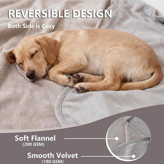 Waterproof Dog Blanket for Bed, Reversible Pet Couch Throw Blankets Leak Proof Sofa Protector for Furniture Machine Washable-82x120,Darkgrey+Lightgrey