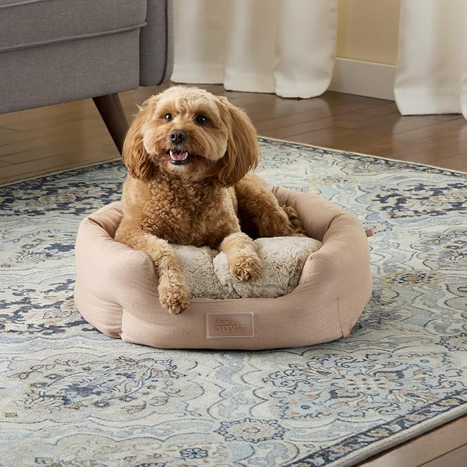 TOWN & COUNTRY EVERYDAY CuddleTown Faux Linen Comfy Cozy Cuddler Pet Bed, Supportive & Calming, Non-Slip Bottom, Machine Washable Cover, Grey, Small 22"x20"x7"