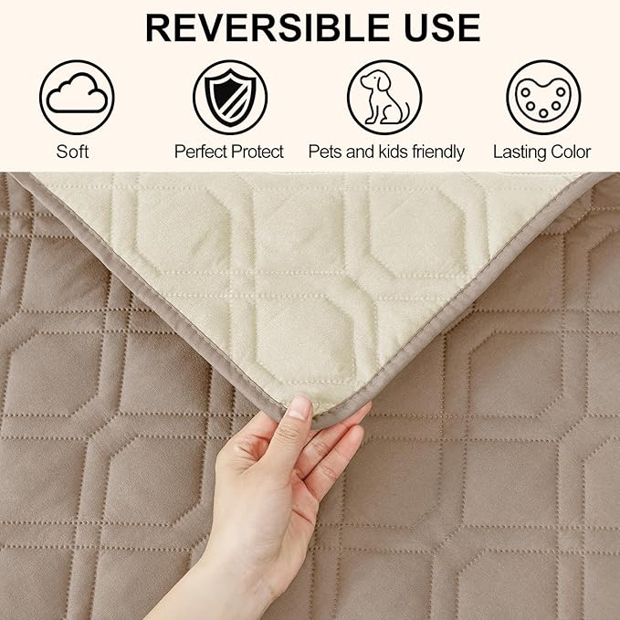 Smiry Waterproof Dog Blanket, 82x82 Inch Soft Pet Bed Cover Reversible, Washable Sofa Couch Furniture Protector for Small Medium Large Dog Puppy Cat, Geometric, Taupe/Beige