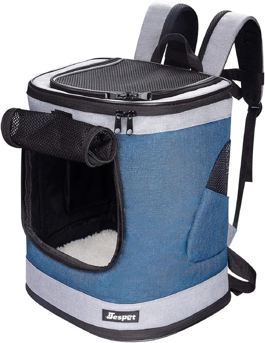 JESPET & GOOPAWS Pet Backpack Carrier for Small Dog, Puppy, Soft Carrier Backpack Ideal for Traveling, Hiking, Walking and Outdoor Activities with Family (Blue Grey)