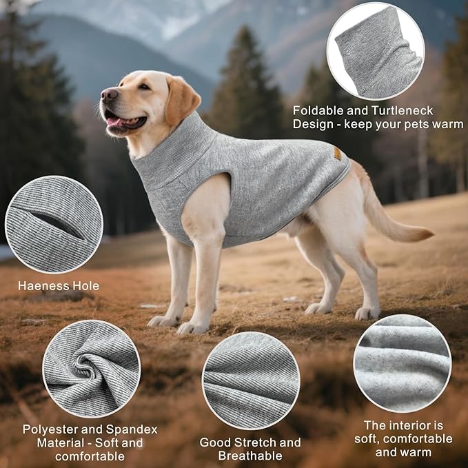 Mosucoirl Dog Sweaters Pet Pullover,Turtleneck Doggy Sweatshirt for Extra Large Dogs Thick Warm Dog Clothes Fleece Soft Winter Puppy Hoodies Outfit for Small Medium Large Dogs XS-4XL (Grey, L)