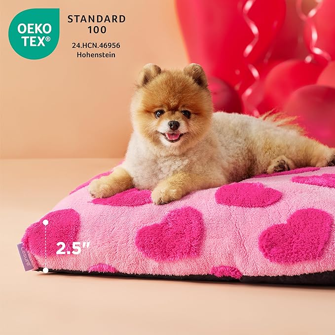 LE SURE Small Dog Beds-Thick Shredded Chopped Foam Pet Bed Indoor with Removable Cover, Cute Modern Fuzzy Plush & Anti Slip Bottom, Pink