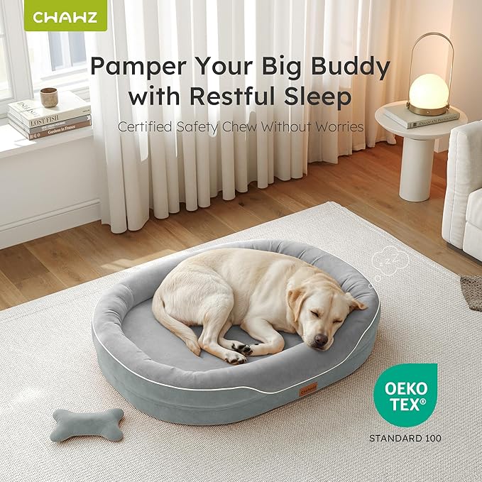 Jumbo Orthopedic Dog Bed, Big Dog Bed for Extra Large Sized Dogs with Full-Surround Bolsters, Dual-Sided Dog Cooling Bed with Memory Foam, Washable Pet Sofa Couch with Nonslip Bottom, Light Grey