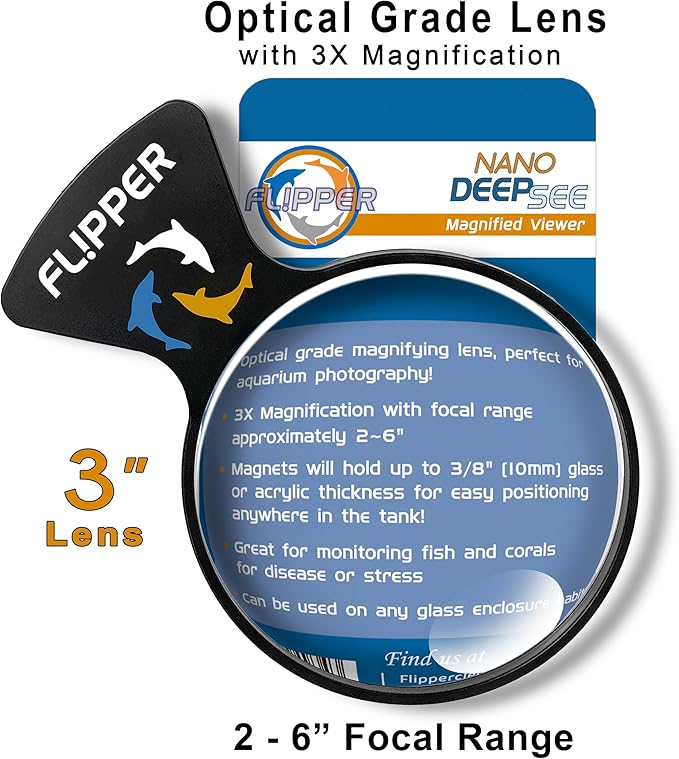 Flipper DeepSee Viewer 3" Nano - Coral and Fish Magnifier for Reef Tank and Freshwater Aquarium Photography and Videography - Magnetic Magnifying Glass