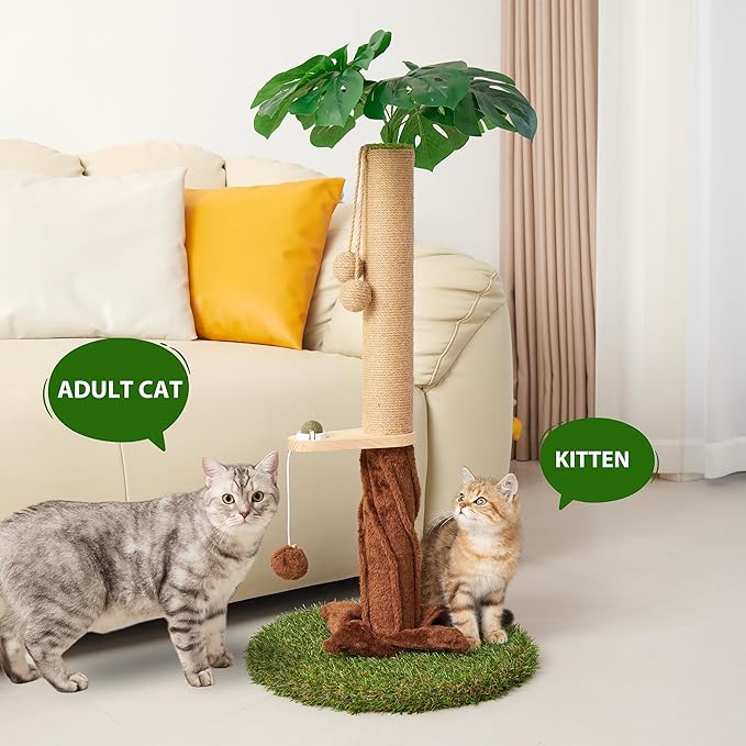 33.86" Tall Cat Scratching Posts with Sisal Rope, Dangling Balls and Natural Healthy Catnip Balls, Cat Scratcher with Extra Cat Energy Ball for Indoor Cats Adults and Kitten