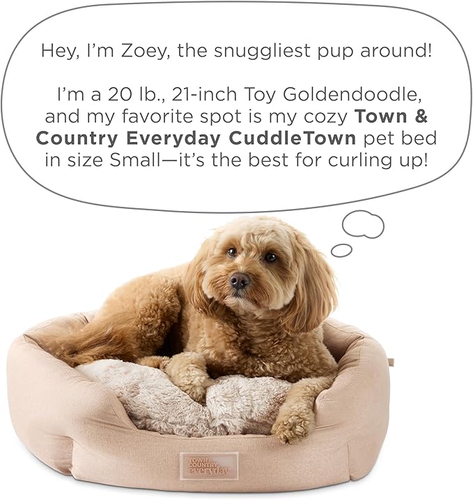 TOWN & COUNTRY EVERYDAY CuddleTown Faux Linen Comfy Cozy Cuddler Pet Bed, Supportive & Calming, Non-Slip Bottom, Machine Washable Cover, Grey, Small 22"x20"x7"