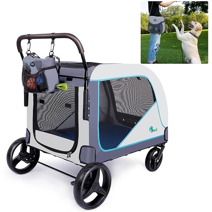 Ownpets Extra-Large Dog Stroller for Large Dogs Up to 154lbs, with Hanging Storage Bag, Foldable Dog Wagon with Adjustable Handle & Breathable Mesh, 4 Wheels Pet Stroller
