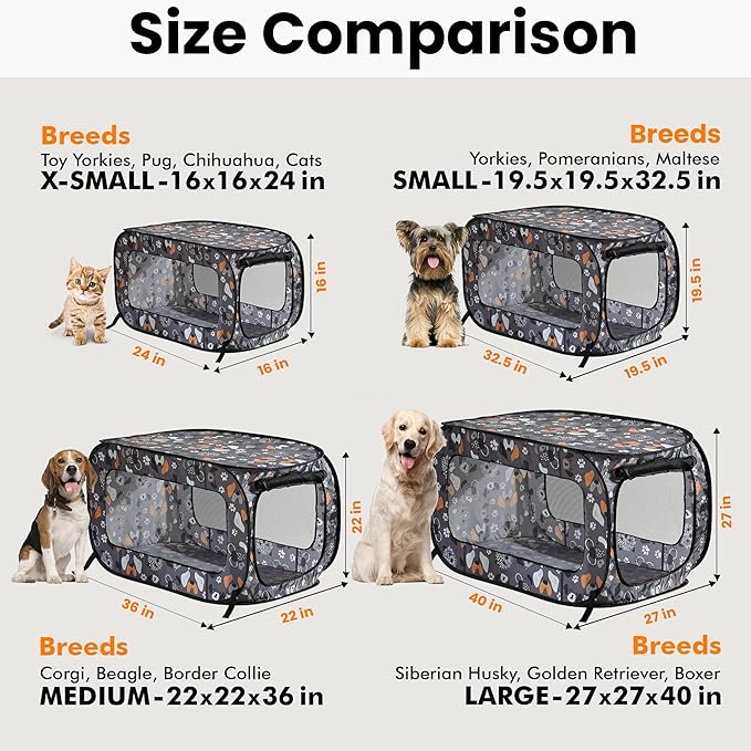 Beatrice Home Fashions Portable, Collapsible, Pop Up Kennel Travel Cat and Dog Crate, 36" L x 22" W x 22" H, Face of Love