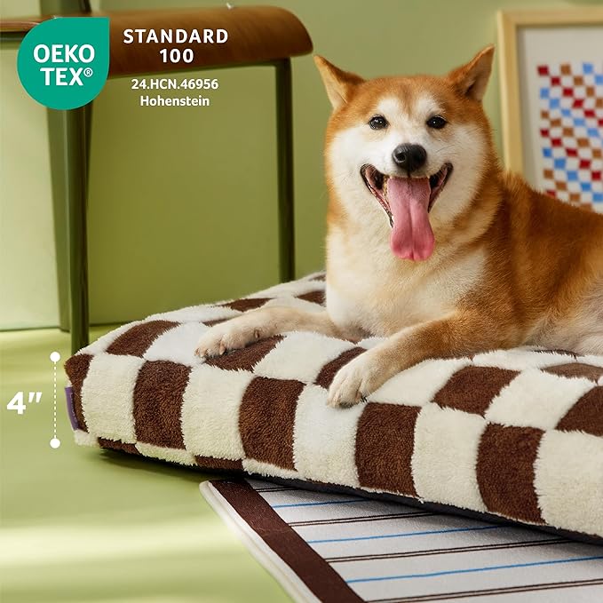 LE SURE XLarge Dog Bed-Thick Shredded Chopped Foam Pet Bed Indoor with Removable Cover, Cute Modern Fuzzy Plush & Anti Slip Bottom, Brown
