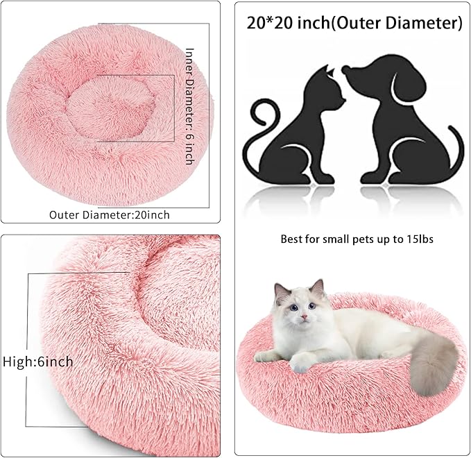 Nisrada Cat Beds for Indoor Cats,20 Inch Dog Bed for Small Melium Large Dogs, Washable-Round Pet Bed for Puppy and Kitten with Slip-Resistant Bottom