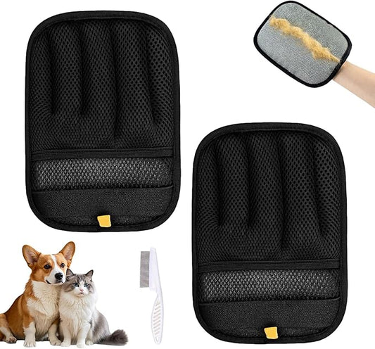 Pet Hair Removal Gloves, 2 PCS Double Sided Dogs and Cats Hair Remover Reusable Cat Dog Pet Grooming Gloves Suitable for Couch, Furniture, Deshedding, Grooming, Pet Cleaning Tool