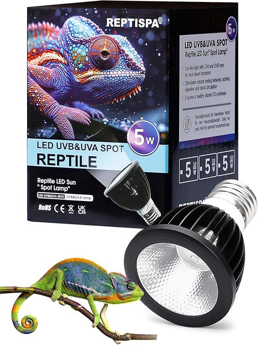 LED UVB Light for Reptiles, 5W 5.0 LED UVA UVB Lamp, Reptile UVB Bulb for Bearded Dragon Lizard Gecko Snake Turtle, Provide Sufficient UVB Exposure Tropical & Desert Reptiles