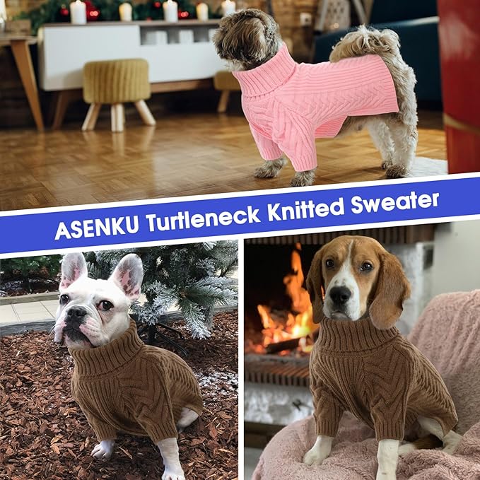 ASENKU Dog Sweater, Dog Sweaters for Medium Dogs, Warm Pullover Doggie KnitTurtleneck Warm Clothes for French Bulldog, Boston Terrier（Coffee, M）