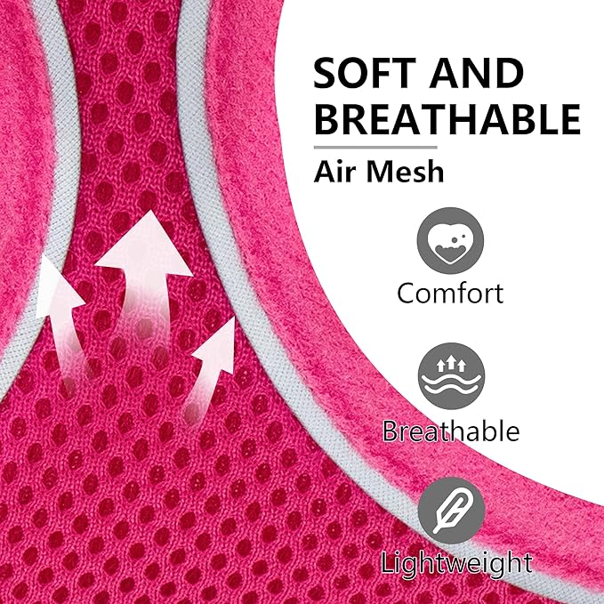 AIITLE Medium Girl Dog Harness, Comfortable Adjustable Mesh Vest with Quick-Release Buckle, Reflective Safety Strips – Perfect for Poodles, Teddy Dogs (M, Hot Pink)