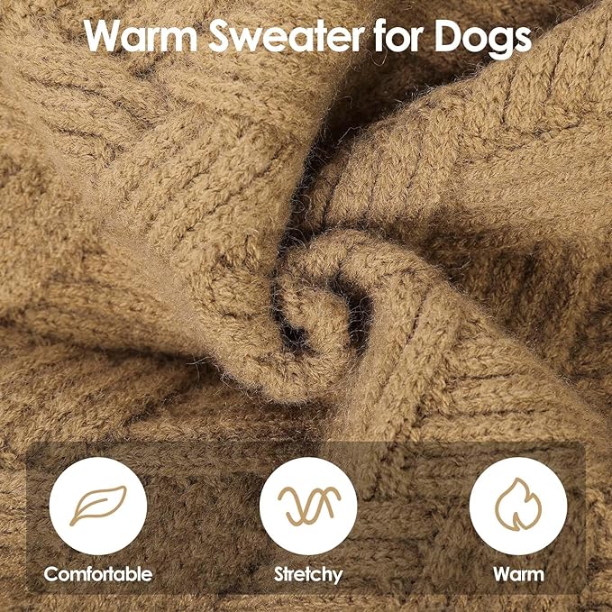 SUNFURA XS Dog Sweater, Small Dog Sweater Doggie Knitted Knitwear for Winter, Cat Pullover Christmas Sweatshirt for Yorkie Chihuahua, Warm Thick Turtleneck Clothes for Puppy, Camel X-Small