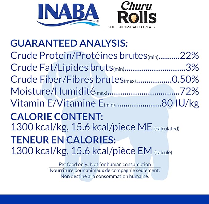 INABA Churu Rolls for Dogs, Soft & Chewy Baked Chicken Wrapped Filled Dog Treats, 0.42 Ounces Each Tube, 64 Tubes Total, Chicken with Cheese Recipe