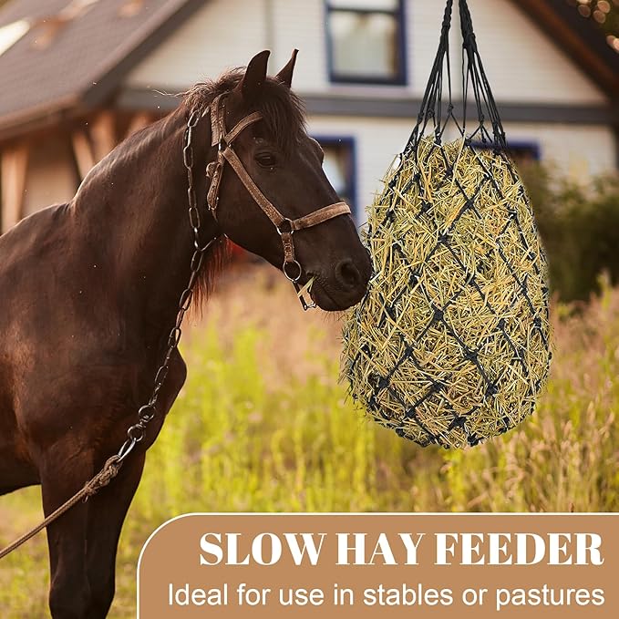 2 Pack Hay Bags for Horses, Large Slow Feed Hay Nets with Durable Mesh, Round Bale Horse Hay Feeder for Stable Stall Paddock