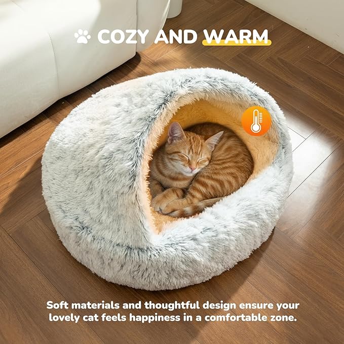 CATISM Large Cat Beds for Indoor Cats Dogs - Cat Bed Calming Nest, Self Warming Cave, Cozy Pod for Indoor Cats or Small Dogs, Removable Washable Cove with Non-Slip Bottom for Large Cats or Dogs