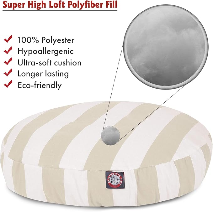 Majestic Pet Indoor Outdoor Vertical Stripe Round Pet Dog Bed with Removable Washable Cover, Sand, Medium
