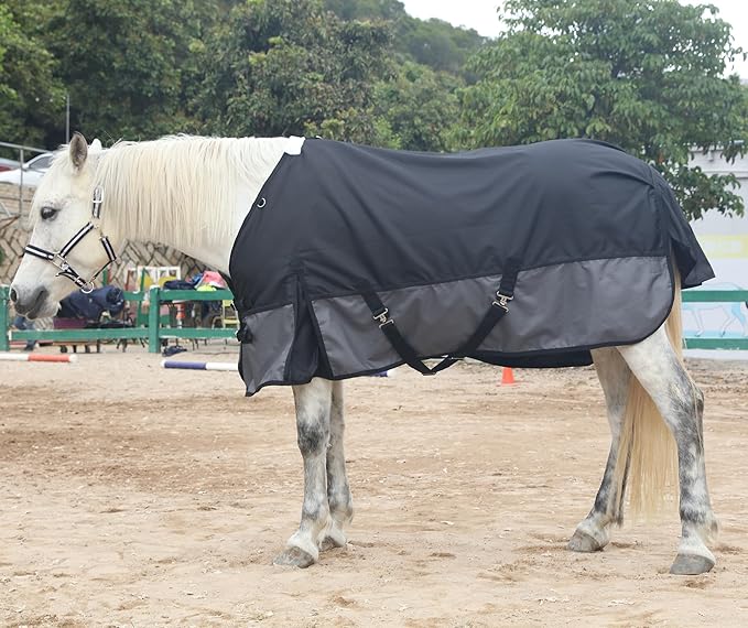 LEAFOREST 1200D Horse Blanket Waterproof Breathable Turnout (no Filling) Standard Neck Horse Sheet Black Grey 75IN