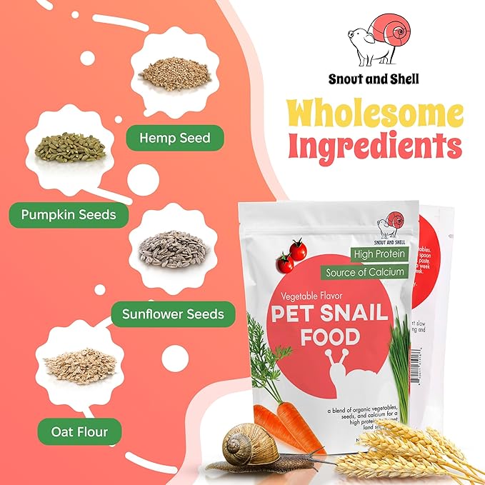Snout & Shell Vegetable Flavored Pet Land Snail Food - Tasty High-Protein, Calcium Blend for Snails, Easy Addition to Your Garden Snails Terrarium or Snail Habitat