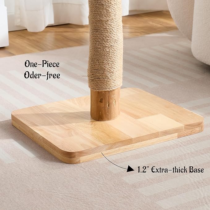 29" Tall Cat Scratching Post with Sisal Scratcher, Extra-Stable & Natural Solid Rubber Wood Base, Hanging Ball Toy for Indoor Cats Adults & Kittens, Beige