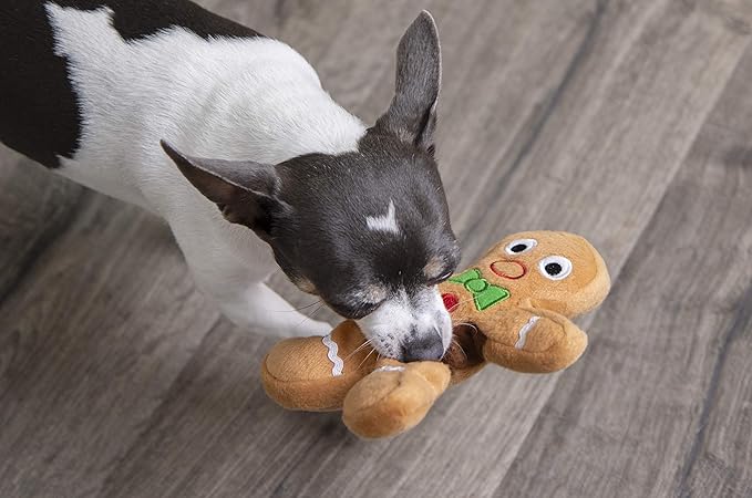 goDog Christmas Gingerbread Man Squeaky Plush Dog Toy, Chew Guard Technology - Brown, Small (Pack of 2)