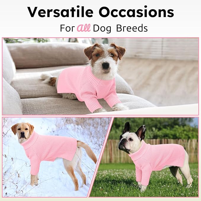 Queenmore Dog Sweaters for Small Dogs Girl, Turtleneck Fall Pet Sweaters, Waffle KnitSweater for Doggie, Cat Sweater Puppy Coat, Pink XS