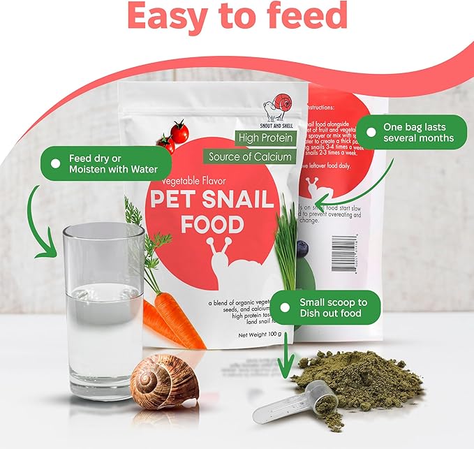 Snout & Shell Vegetable Flavored Pet Land Snail Food - Tasty High-Protein, Calcium Blend for Snails, Easy Addition to Your Garden Snails Terrarium or Snail Habitat