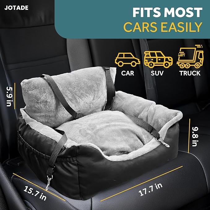 JOTADE Dog Car Seat –Washable Pet Travel Carrier for Car Safety and Comfort – Secure Double Strap Design with Removable Double Cushion Cover