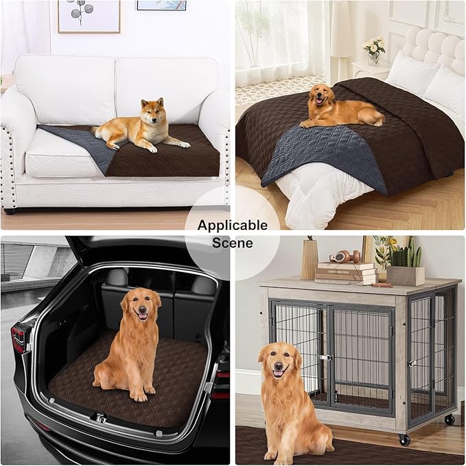 Smiry Waterproof Dog Blanket, 52x82 Inch Soft Pet Bed Cover Reversible, Washable Sofa Couch Furniture Protector for Small Medium Large Dog Puppy Cat, Geometric, Chocolate/Dark Grey