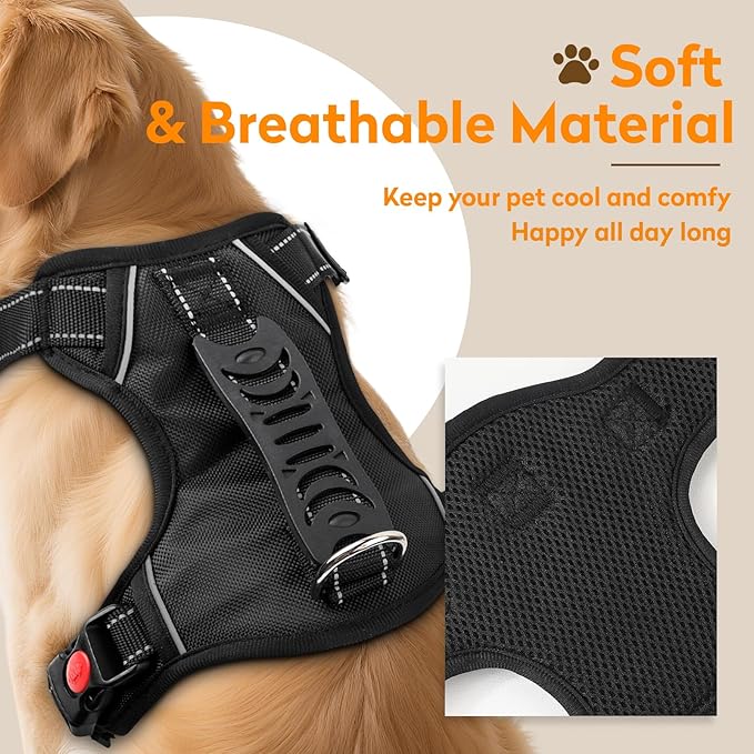 No Pull Dog Harness with 2 Leash Clips, Reflective Adjustable Soft Padded Vest with Handle, Breathable Oxford No Choke Pet Vest for Small Dogs, Black,S