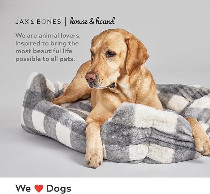 Jax & Bones Relaxer Plaid Dog Bed - Machine Washable Pet Bed for Medium Size Dogs - Hides Shedding Hair, Easy to Clean, Sleep Enhancing