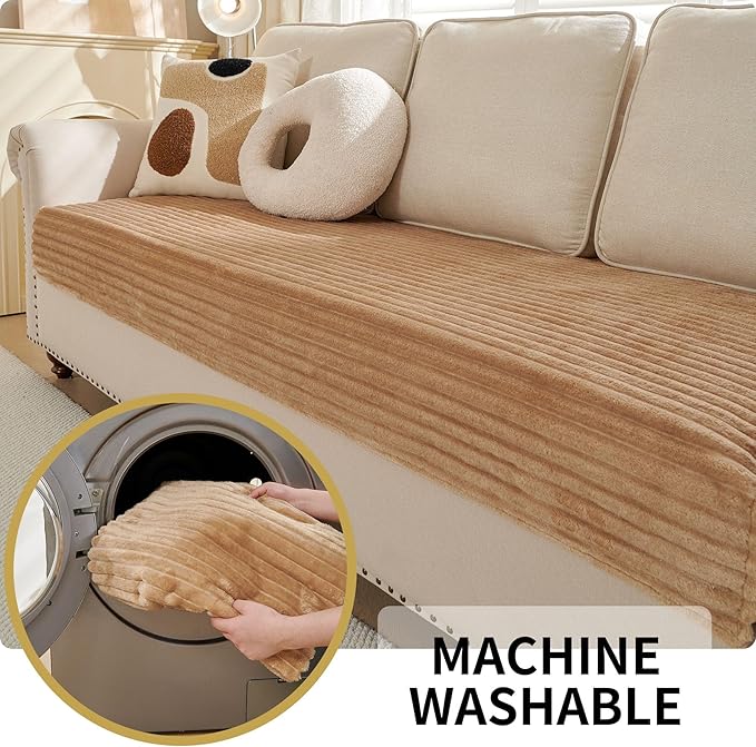 HAOMAIJIA Waterproof Couch Cover for Dogs Washable,Fuzzy Pet Couch Covers for Sofa,Thick Soft Dog Bed Cover Non-Slip Couch Covers for 3 Cushion Couch Sofa Pet Friendly (Khaki, 35" x 82")