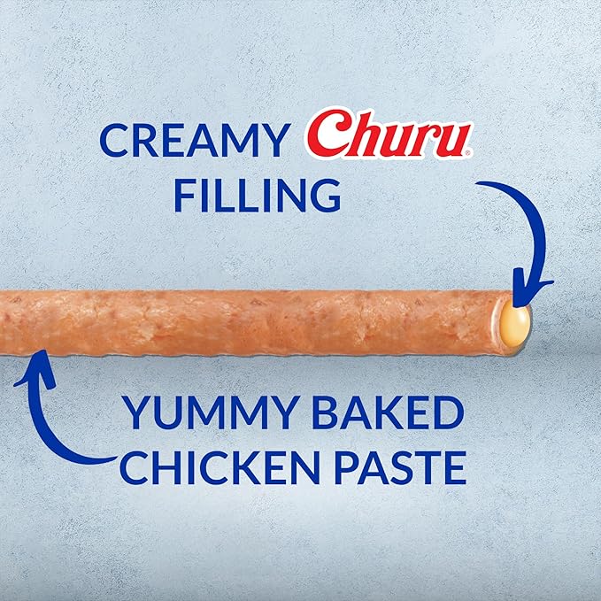 INABA Churu Rolls for Dogs, Soft & Chewy Baked Chicken Wrapped Filled Dog Treats, 0.42 Ounces Each Tube, 64 Tubes Total, Chicken with Cheese Recipe